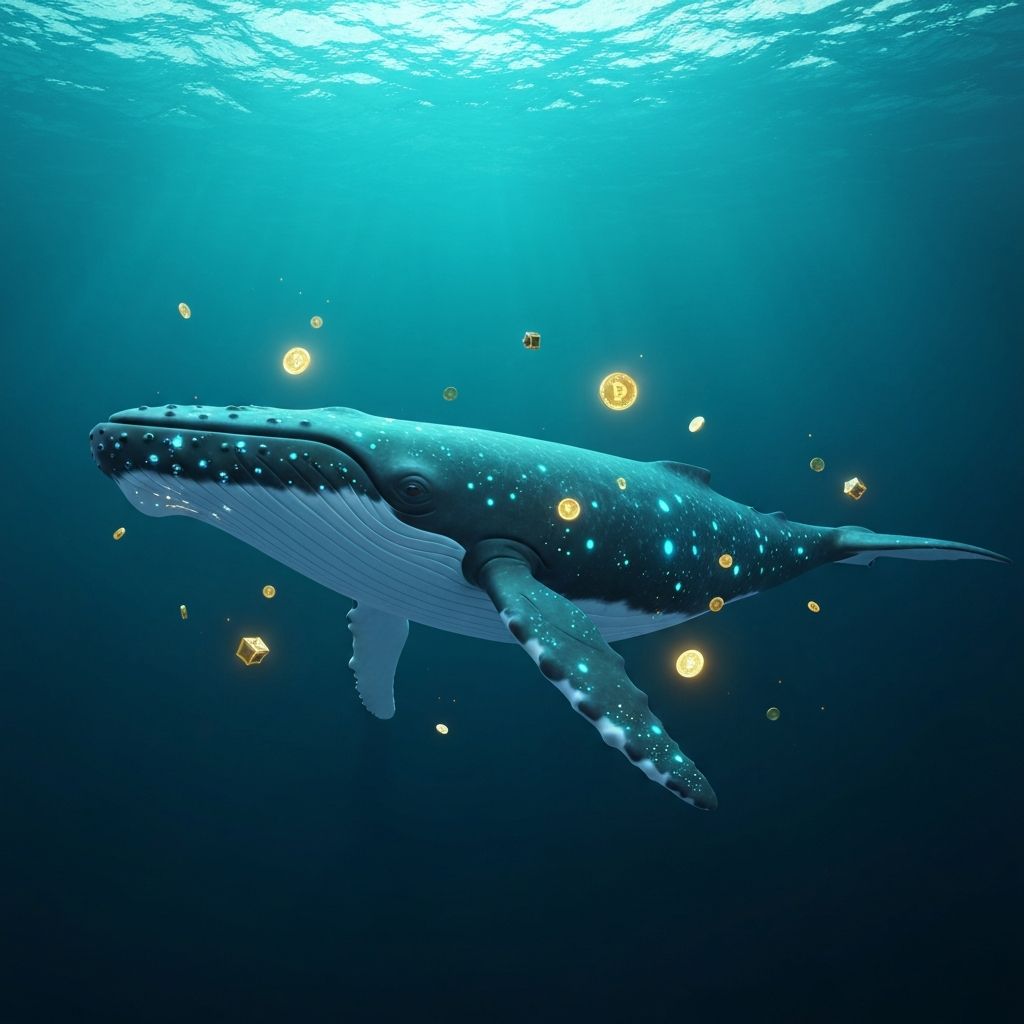 Whale swimming in deep ocean